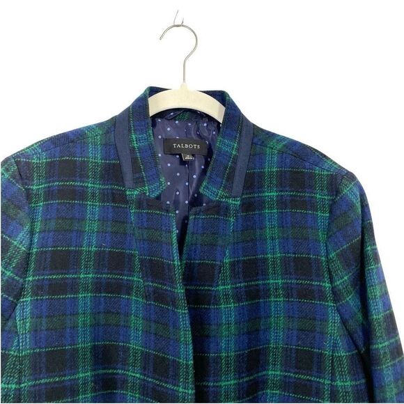 NEW Talbots Tartan plaid wool blend blazer jacket Size 16 green navy blue - Picture 2 of 7